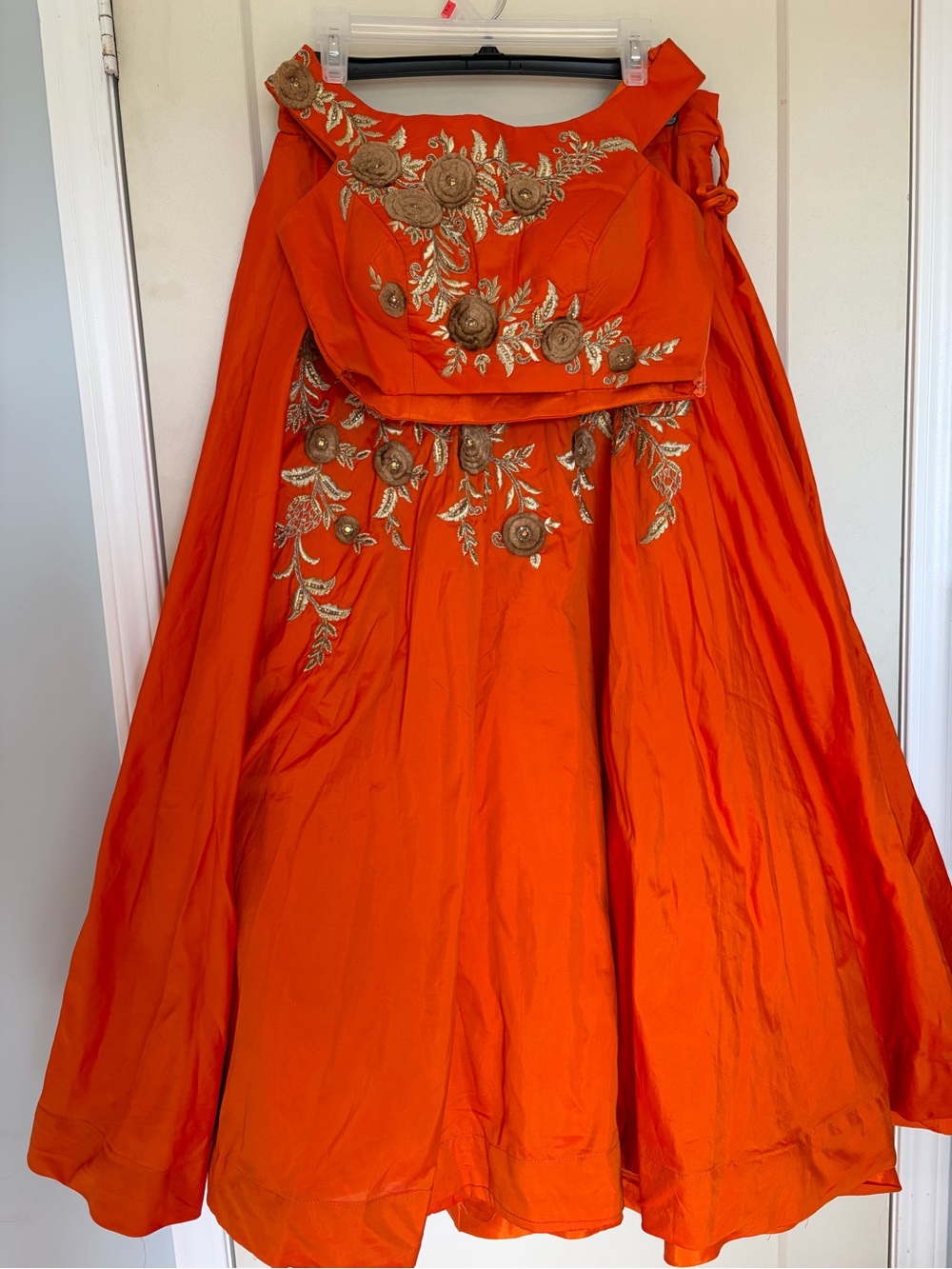 Never Worn Women’s Orange Embroidered Floral Lehenga - Indian Clothes